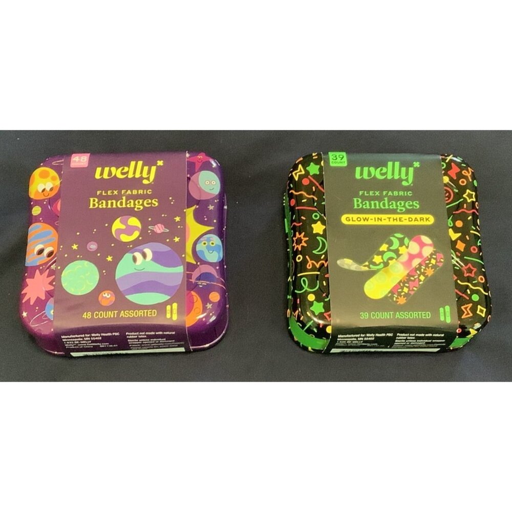 2 Welly Flex Fabric Adhesive Bandages Glow In The Dark Assorted Outer Space Star